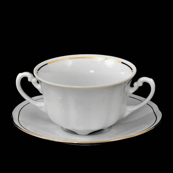 BULIONÓWKA + SPODEK PORCELANA ĆMIELÓW BOLERO ZŁOTY PASEK POLSKA 300 ml DUŻA