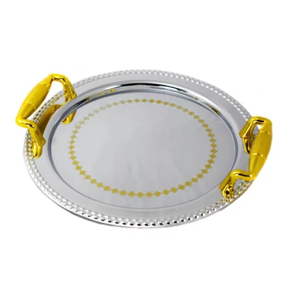 SZ-TACA NIERDZEWNA DEKOROWANA FI34CM Z UCHWYTAMI S180004B