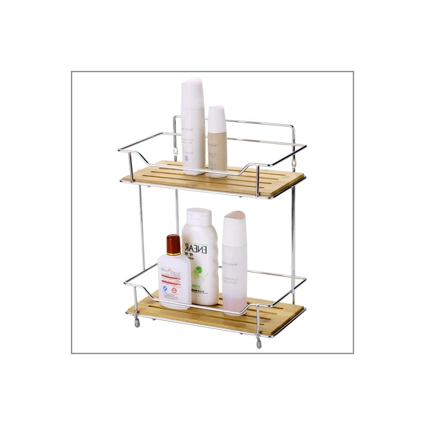 ****MX3107-PÓŁKA ŁAZIENKOWA NIERDZ.+DREWNO 2 POZIOMOWA