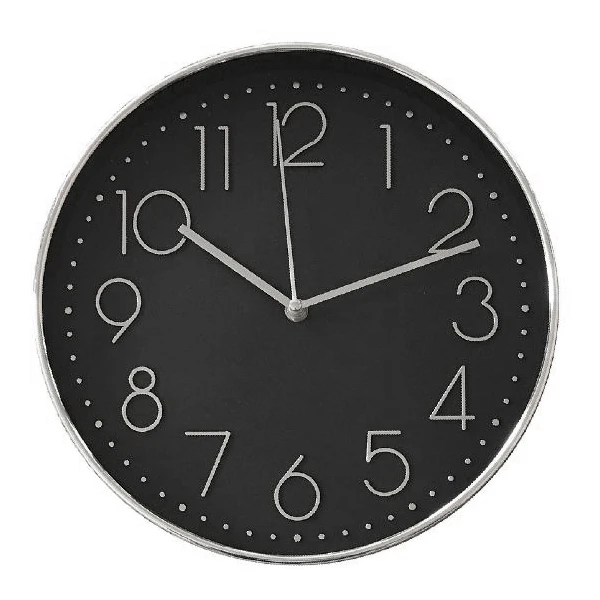 AS-ZEGAR ŚCIENNY 30CM CZARNA TARCZA/SREBRNY