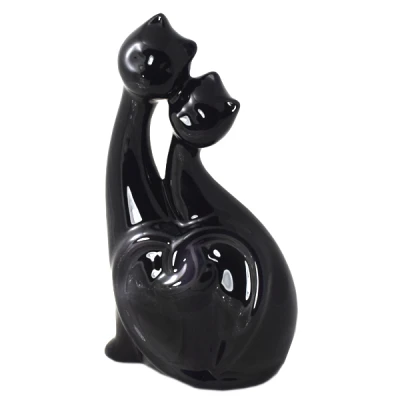 CER-KOT PODWÓJNY Z SERCEM *DECOR SZKLIWO CZARNE* C-678SZK