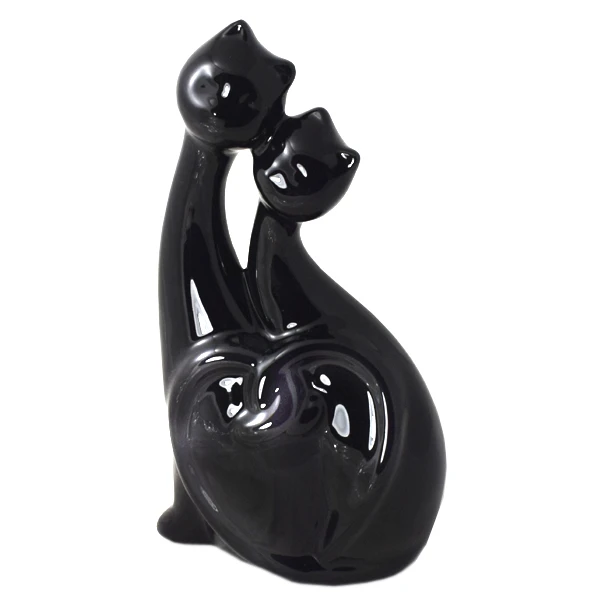 CER-KOT PODWÓJNY Z SERCEM *DECOR SZKLIWO CZARNE* C-678SZK