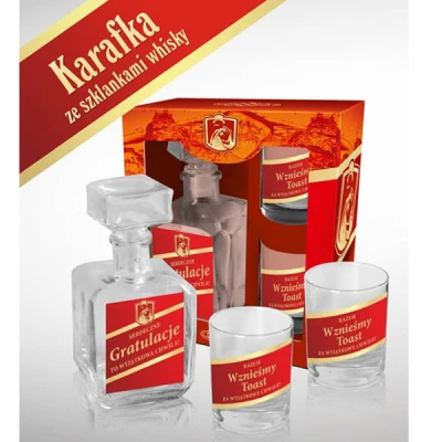 BG-KARAFKA+ DWIE SZKLANKI CZERWONE *GRATULACJE*