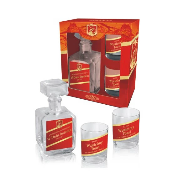 BG-KARAFKA+ DWIE SZKLANKI CZERWONE *W DNIU IMIENIN*