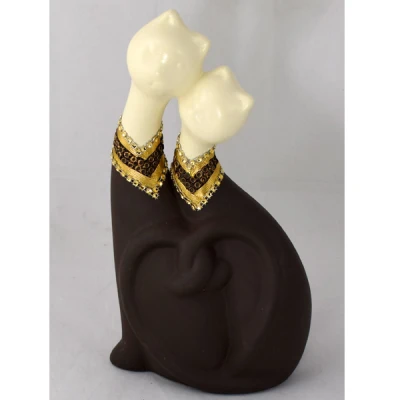 CER-KOT PODWÓJNY Z SERCEM *DECOR PASEK 1/2 KREM* C-678P