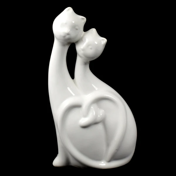 CER-KOT PODWÓJNY Z SERCEM *SZKLIWO BIAŁE* C-678SZB