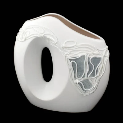 CERKAM-WAZON MAŁY PŁASKI Z OTWOREM *DEKOR WITRAŻ BIAŁY* C-366W