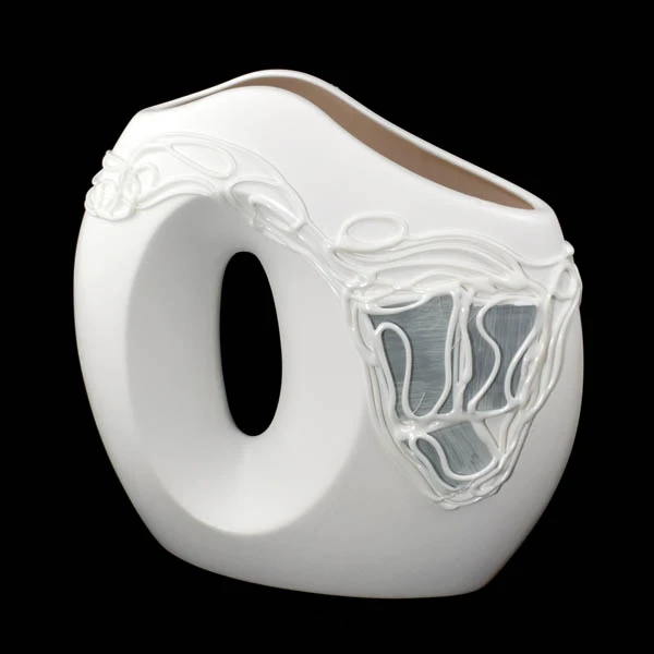 CERKAM-WAZON MAŁY PŁASKI Z OTWOREM *DEKOR WITRAŻ BIAŁY* C-366W