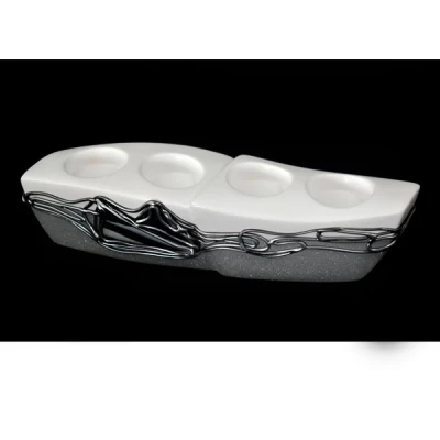 CER-ŚWIECZNIK IV ADWENT ŁĄCZONY *DECOR WITRAŻ 1/2 BROKAT BIAŁY* C-342-1/2W