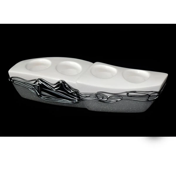 CER-ŚWIECZNIK IV ADWENT ŁĄCZONY *DECOR WITRAŻ 1/2 BROKAT BIAŁY* C-342-1/2W