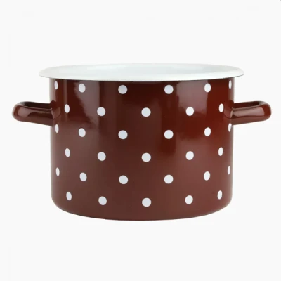 RYB-GARNEK EMALIOWANY 18CM 3L BORDOWY KROPKI BIAŁE 1612