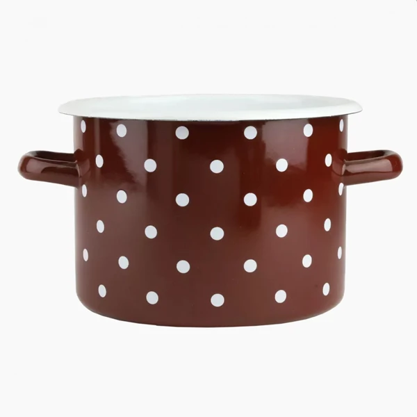 RYB-GARNEK EMALIOWANY 18CM 3L BORDOWY KROPKI BIAŁE 1612