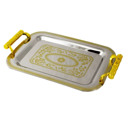 SZ-TACA NIERDZEWNA DEKOROWANA 49X29CM Z UCHWYTAMI S180006