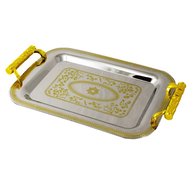 SZ-TACA NIERDZEWNA DEKOROWANA 49X29CM Z UCHWYTAMI S180006