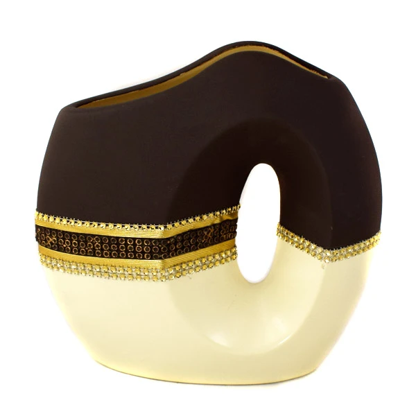 CERKAM-WAZON MAŁY PŁASKI Z OTWOREM *DECOR PASEK 1/2 KREM* C-366P