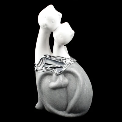 CER-KOT PODWÓJNY Z SERCEM *DECOR WITRAŻ 1/2 BROKAT BIAŁY* C-678-1/2W