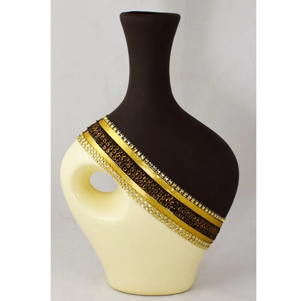 CER-BUTELKA ŚREDNIA Z DZIURKĄ * DECOR PASEK 1/2 KREM* (P-323) C-770P