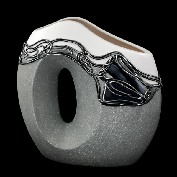 CER-WAZON MAŁY PŁASKI Z OTWOREM *DECOR WITRAŻ 1/2 BROKAT BIAŁY* C-366-1/2W