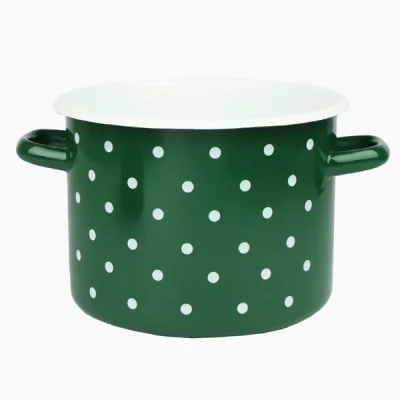 RYB-GARNEK EMALIOWANY 20CM 4,5L SZMARAGDOWY KROPKI BIAŁE 1615