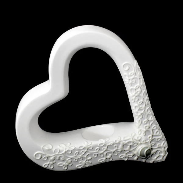 CER-ŚWIECZNIK SERCE PŁASKIE *DEKOR BIAŁY* C-1095DB