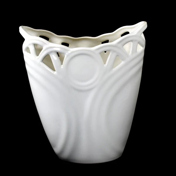 CER-WAZON PŁASKI KÓŁKO NISKI AŻUR *SZKLIWO BIAŁE* C-857SZB