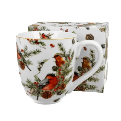 KUBEK PORELANOWY ŚWIĄTECZNY XXL 1000ML *CHRISTMAS BIRDS* NA PREZENT