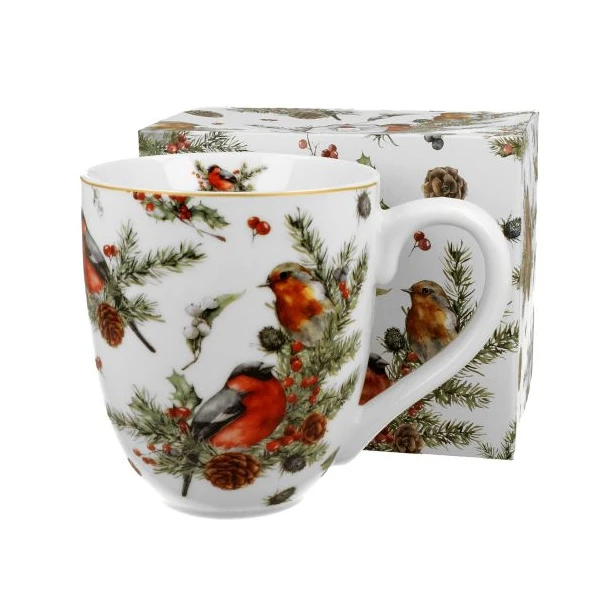 KUBEK PORELANOWY ŚWIĄTECZNY XXL 1000ML *CHRISTMAS BIRDS* NA PREZENT