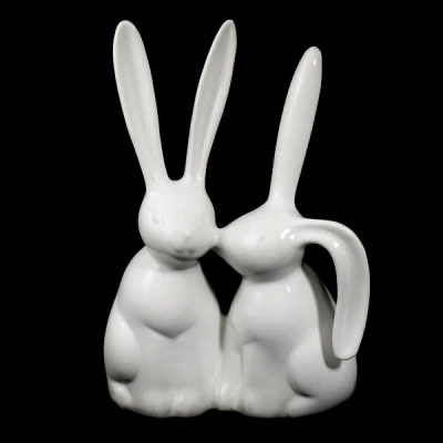 CRK-ZAJĄCE CAŁUJĄCE SIĘ  ŚREDNI *SZKLIWO BIAŁE* C-1090SZB