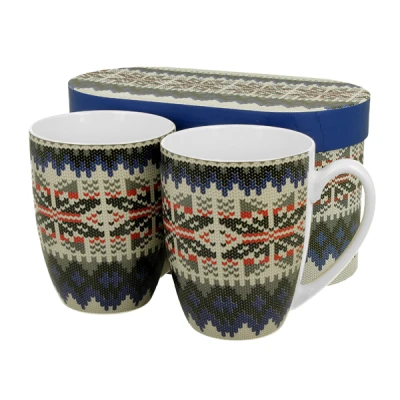 KOMPLET 2 KUBKÓW PORCELANOWYCH DO KAWY HERBATY DUŻY DUO NA PREZENT 380 ml