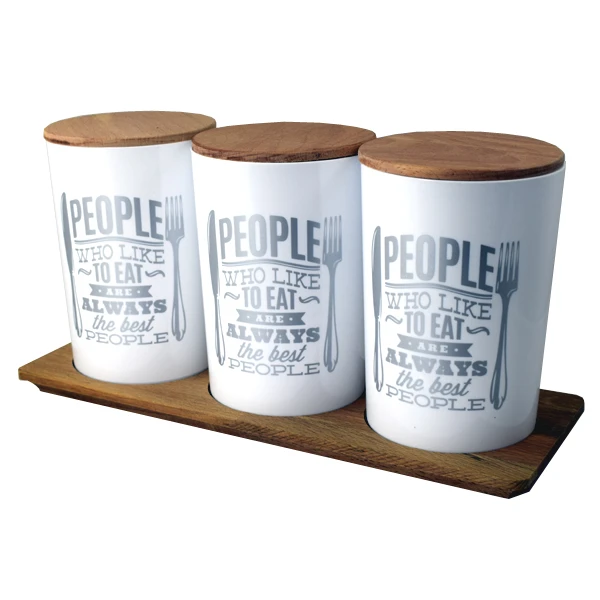 KATEX-KPL.3 POJEMNIKÓW EVA 0,9L BIAŁY Z DREWNIANĄ POKRYWĄ I PODSTAWKĄ