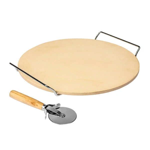 KAMIEŃ DO PIZZY OKRĄGŁY Z UCHWYTAMI I NOŻEM 32cm DO PIEKARNIKA