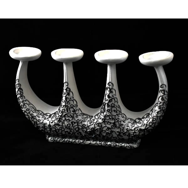 CER-ŚWIECZNIK WYSOKI IV RAMIENNY *DECOR SREBRNY* C-228DS