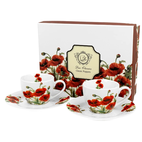 KOMPLET FILIŻANEK PORCELANOWYCH DO ESPRESSO 2+2 ZE SPODKAMI 90ML CLASSIC