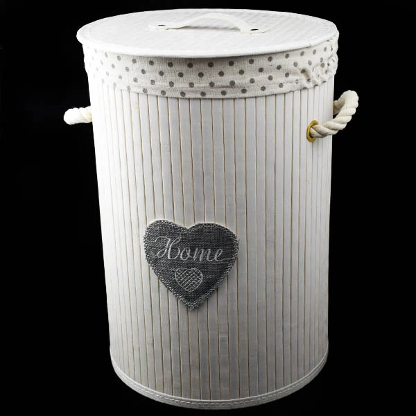 DM-KOSZ NA BIELIZNĘ BAMBUS BIAŁY OKRĄGŁY 17709 *L*