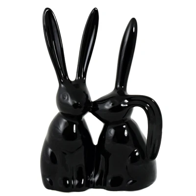 CRK-ZAJĄCE CAŁUJĄCE SIĘ  ŚREDNI *SZKLIWO CZARNE* C-1090SZK