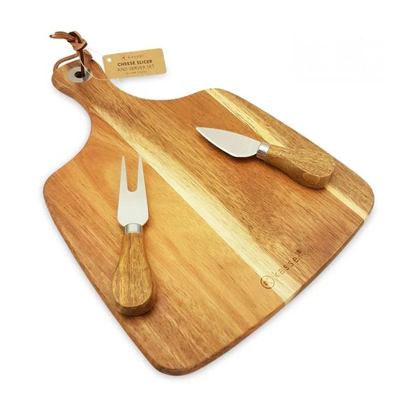 KAS-KPL. DESKA DO KROJENIA *AKACJA* 30X22X1.2CM+NÓŻ I WIDELCZYK DO SERA