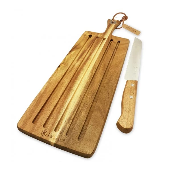 KAS-KPL. DESKA DO KROJENIA *AKACJA* 45.8X14.5X1.3CM+NÓŻ DO CHLEBA