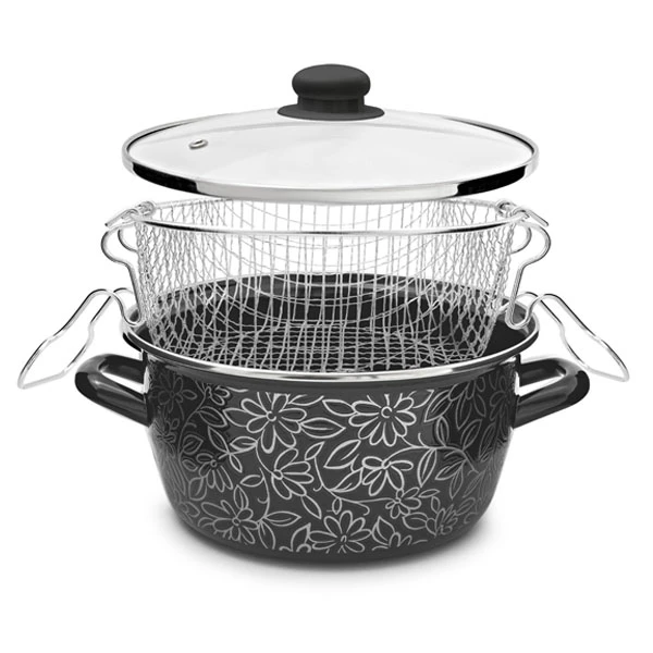 TG-GARNEK EMAL.DO FRYTEK *BELLY* 22CM Z/P *CZARNY 2598-C*