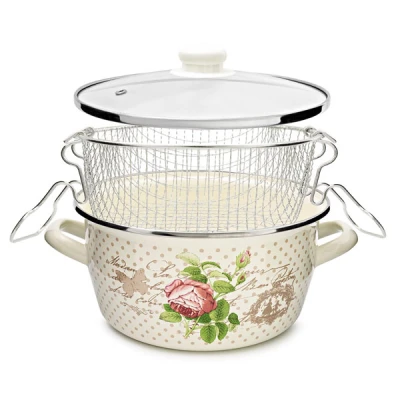 TG-GARNEK EMAL.DO FRYTEK *BELLY* 22CM Z/P *RÓŻE 63052*