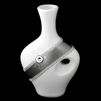 CER-BUTELKA ŚREDNIA Z DZIURKĄ * DECOR PASEK-BIAŁY* (P-323) C-770P