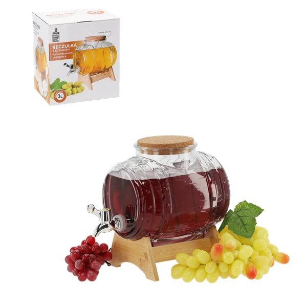 CH-BECZUŁKA SZKLANA Z KRANEM 3L BAMBUSOWA PODSTAWKA 1715