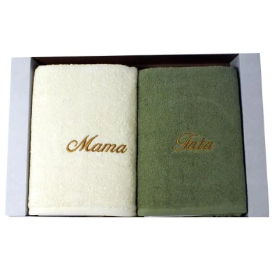 EUR-KPL. 2 RECZNIKÓW SZMARAGD HAFT *TATA/MAMA*