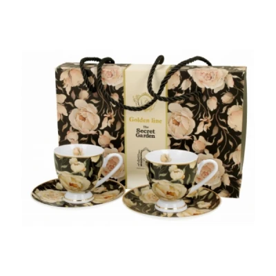 FILIŻANKI DO KAWY ZE SPODKAMI 2 SZTUKI ZESTAW PORCELANOWE PREZENTOWE