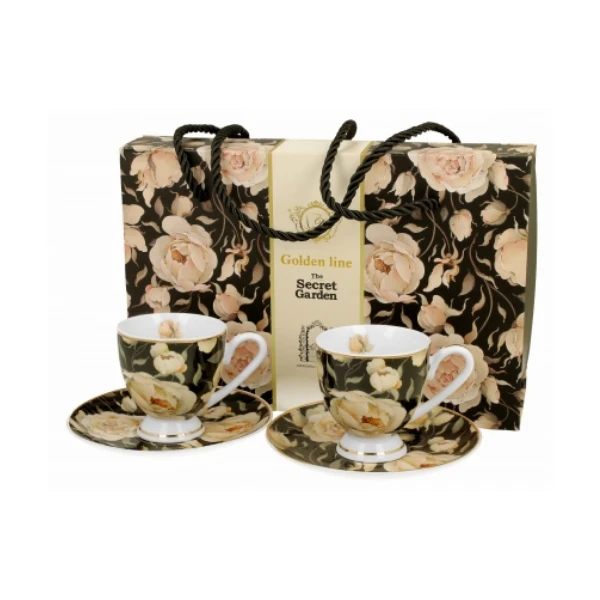 FILIŻANKI DO KAWY ZE SPODKAMI 2 SZTUKI ZESTAW PORCELANOWE PREZENTOWE