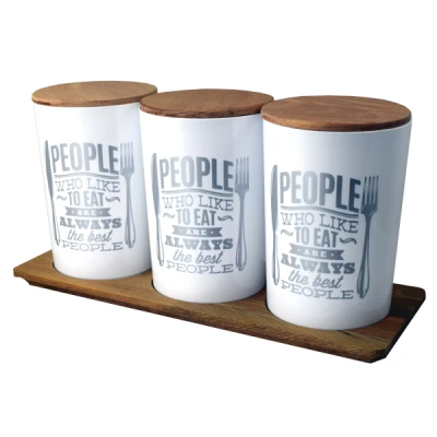 KATEX-KPL.3 POJEMNIKÓW EVA 1,5L BIAŁY Z DREWNIANĄ POKRYWĄ I PODSTAWKĄ