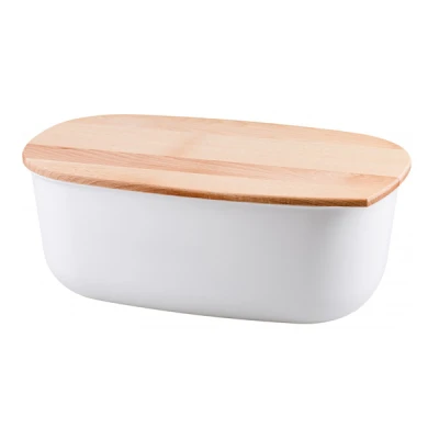 PRACTIC-POJEMNIK NA PIECZYWO BIAŁY/POKRYWA DREWNO