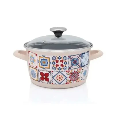 GARNEK EMALIOWANY DO GULASZU 16CM Z POKRYWĄ SZKLANĄ METALAC PORTO 1,9L