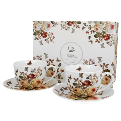 KOMPLET 2 FILIŻANEK ZE SPODKAMI Duo Zahra porcelana 250 ml 2 szt.