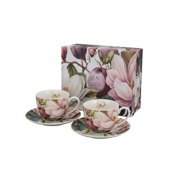 KOMPLET 2 FILIŻANEK ZE SPODKAMI Duo Flower Classic porcelana 270 ml 2 szt.