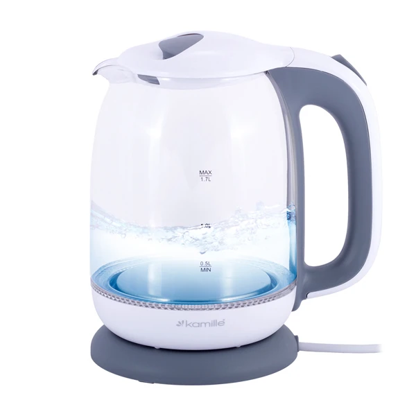 Czajnik elektryczny szklany Kamille mocny 2000W 1,7l szaro-biały duży
